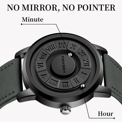 Mens Watches Creative Scrolling Pointer Magnetic Force Quartz Wristwatch