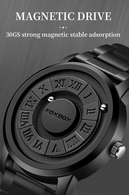 Mens Watches Creative Scrolling Pointer Magnetic Force Quartz Wristwatch