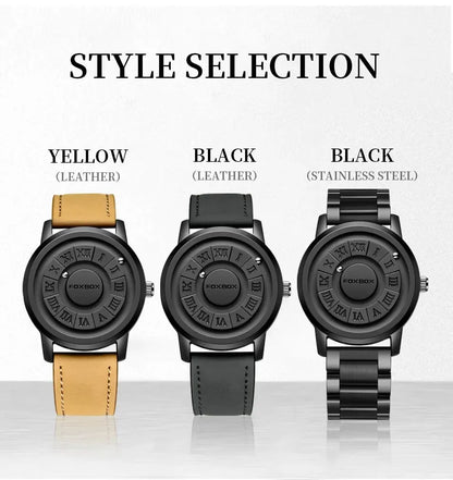 Mens Watches Creative Scrolling Pointer Magnetic Force Quartz Wristwatch