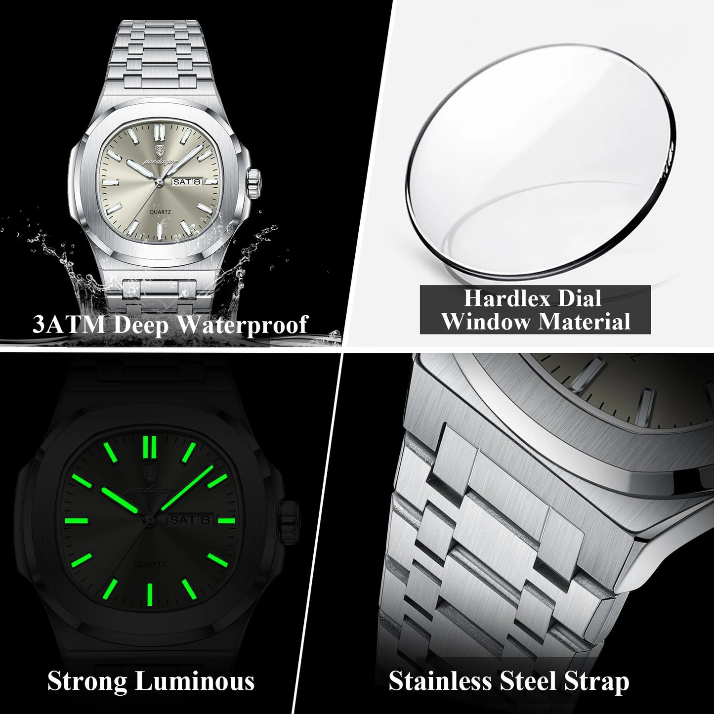 Luxury Military Man Watch Square Waterproof Luminous Date Week Men Watch